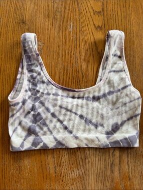 Colsie Ribbed Tie-Dye Scoop Bralette - Purple & White